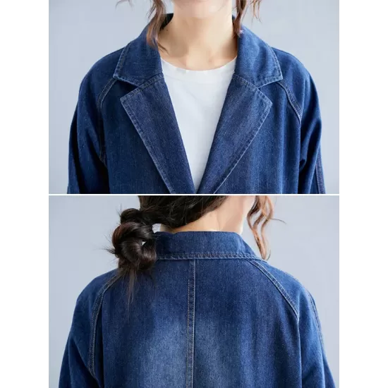 Original Lapel Long Sleeve Denim Outerwear&Trench