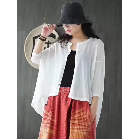 Vintage Solid Loose Cropped Batwing Sleeve Knitting Outwear