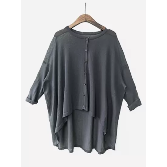 Vintage Solid Loose Cropped Batwing Sleeve Knitting Outwear