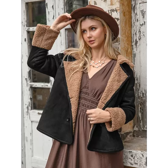 Casual Loose Solid Color Lapel Collar Jackets&Coat