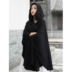 Simple Solid Loose Batwing Sleeve Hood Cape