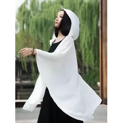 Simple Solid Loose Batwing Sleeve Hood Cape