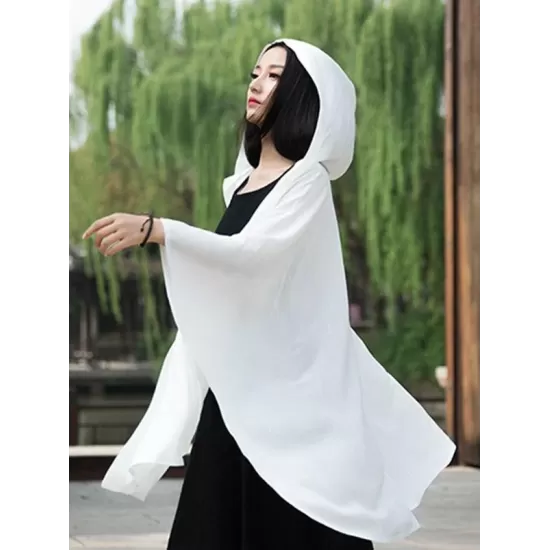 Simple Solid Loose Batwing Sleeve Hood Cape