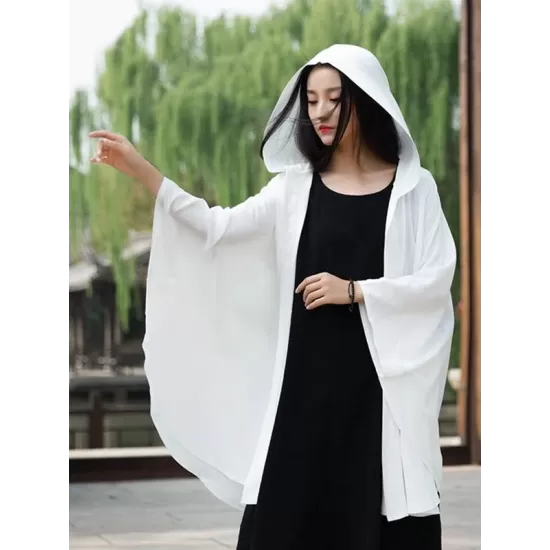 Simple Solid Loose Batwing Sleeve Hood Cape