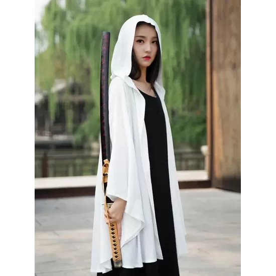 Simple Solid Loose Batwing Sleeve Hood Cape