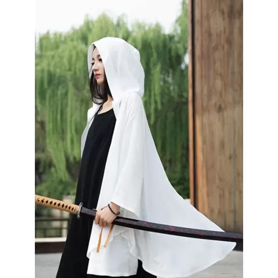 Simple Solid Loose Batwing Sleeve Hood Cape