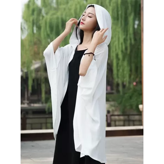 Simple Solid Loose Batwing Sleeve Hood Cape