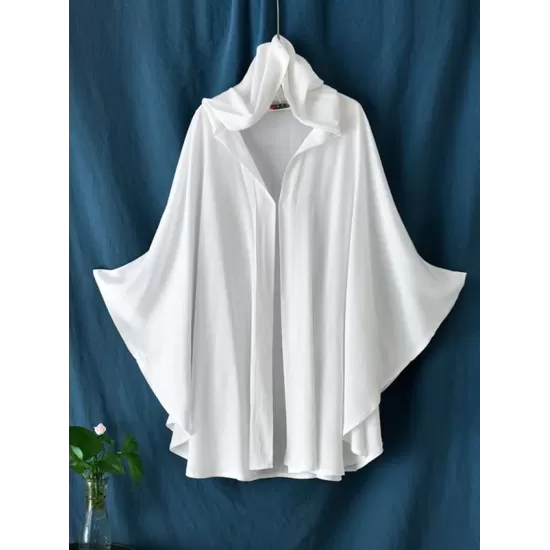 Simple Solid Loose Batwing Sleeve Hood Cape