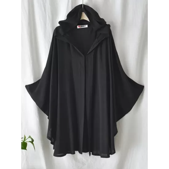 Simple Solid Loose Batwing Sleeve Hood Cape