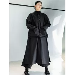 Loose Split-Joint Black False Two Trench Coat