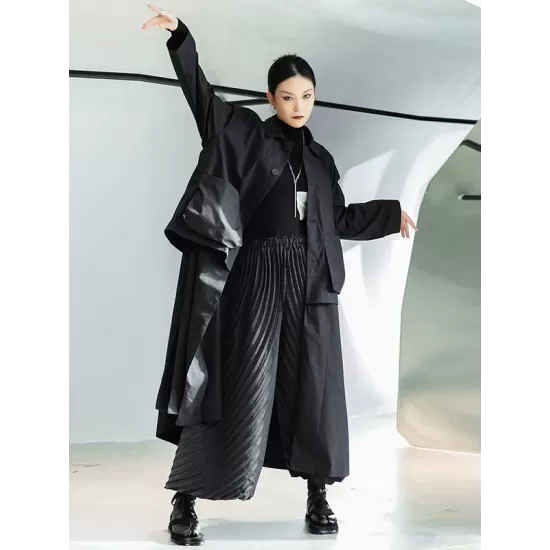 Loose Split-Joint Black False Two Trench Coat