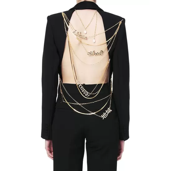 Backless Chains Long Sleeves Notched Collar Outerwear Blazer