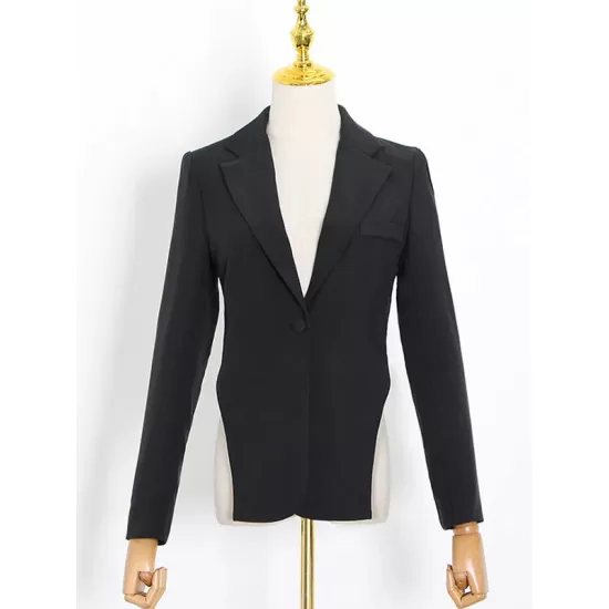 Backless Chains Long Sleeves Notched Collar Outerwear Blazer