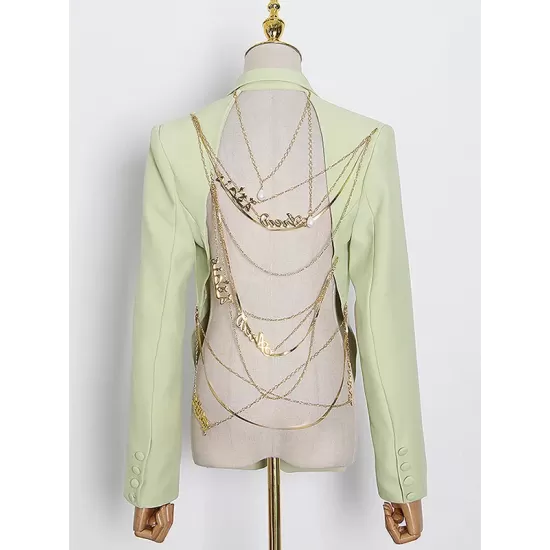 Backless Chains Long Sleeves Notched Collar Outerwear Blazer