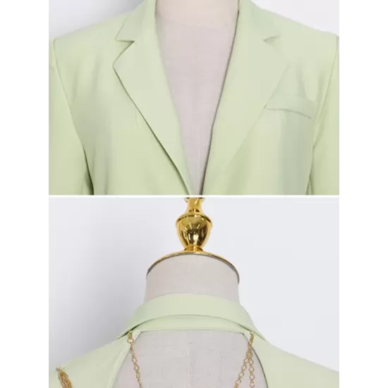 Backless Chains Long Sleeves Notched Collar Outerwear Blazer