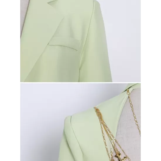 Backless Chains Long Sleeves Notched Collar Outerwear Blazer