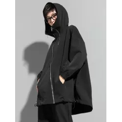 Fashion Irregularity Loose Solid Color Zipper Hooded Outerwear