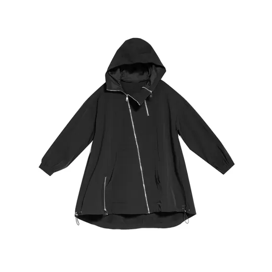 Fashion Irregularity Loose Solid Color Zipper Hooded Outerwear