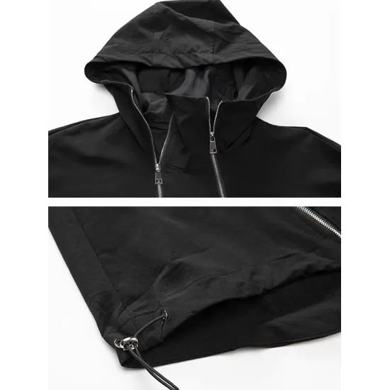 Fashion Irregularity Loose Solid Color Zipper Hooded Outerwear