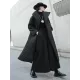 Black Rhombic Split-Side High Collar Long Coat