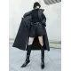 Black Rhombic Split-Side High Collar Long Coat