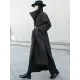 Black Rhombic Split-Side High Collar Long Coat