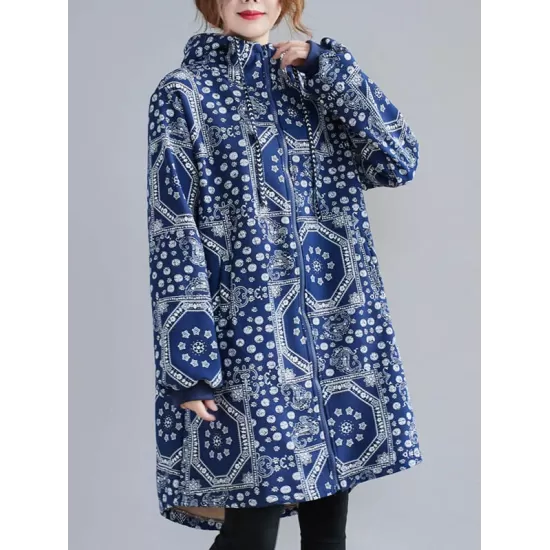 Vintage Ramie Cotton Printing Outerwear&Coat