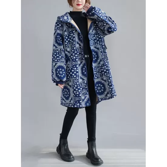 Vintage Ramie Cotton Printing Outerwear&Coat