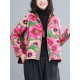 Artistic Retro Velvet Floral Printed Zipper Hooded Long Sleeves Outwear