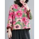 Artistic Retro Velvet Floral Printed Zipper Hooded Long Sleeves Outwear