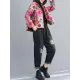 Artistic Retro Velvet Floral Printed Zipper Hooded Long Sleeves Outwear