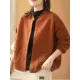 Artistic Retro Loose Long Sleeves Buttoned Solid Color Stand Collar Outerwear