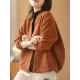 Artistic Retro Loose Long Sleeves Buttoned Solid Color Stand Collar Outerwear