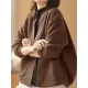 Artistic Retro Loose Long Sleeves Buttoned Solid Color Stand Collar Outerwear