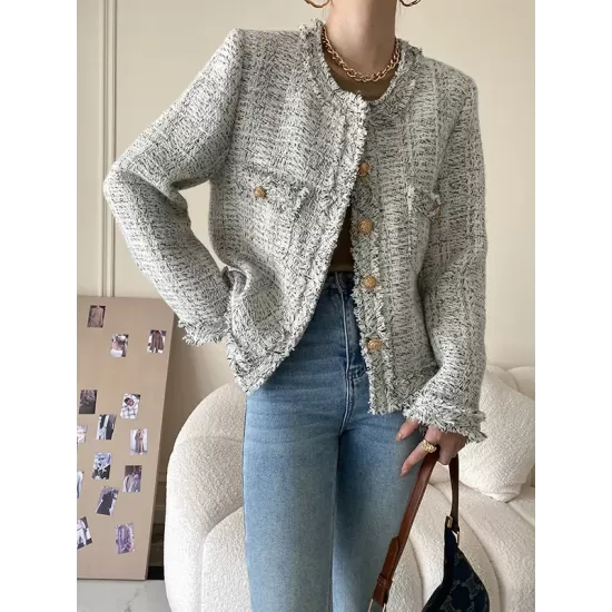 Fashion Long Sleeves Loose Buttoned Round-Neck Outerwear