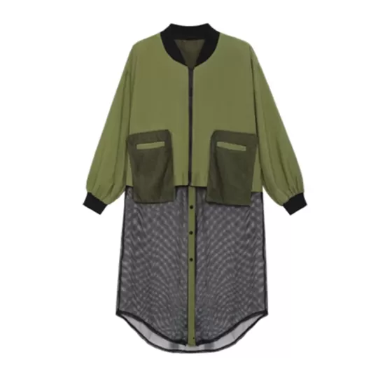 Stylish Split-Joint With Pocket Mesh Buttoned Stand Collar Long Sleeves Jacket Outwear