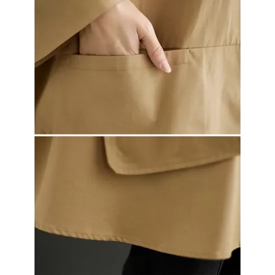 Loose Solid Color Buttoned Hooded Long Sleeves Trench Coat