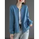 Simple Long Sleeves Loose Solid Color Zipper Stand Collar Outerwear