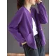 Simple Long Sleeves Loose Solid Color Zipper Stand Collar Outerwear