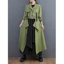 Loose Long Sleeves Drawstring Split-Joint Lapel Trench Coats