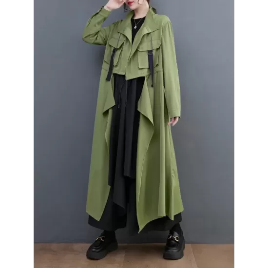 Loose Long Sleeves Drawstring Split-Joint Lapel Trench Coats