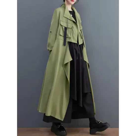 Loose Long Sleeves Drawstring Split-Joint Lapel Trench Coats