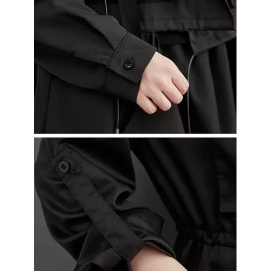 Loose Long Sleeves Drawstring Split-Joint Lapel Trench Coats