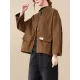 Vintage Long Sleeves Loose Buttoned Solid Color High-Neck Outerwear