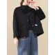 Vintage Long Sleeves Loose Buttoned Solid Color High-Neck Outerwear