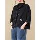 Vintage Long Sleeves Loose Buttoned Solid Color High-Neck Outerwear