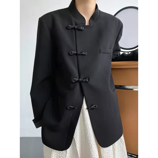 Vintage Loose Black White Buttoned Blazer