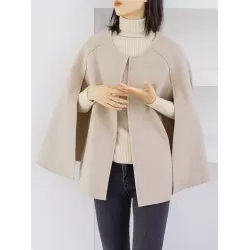 Casual Loose Solid Color Round-Neck Cape Outerwear