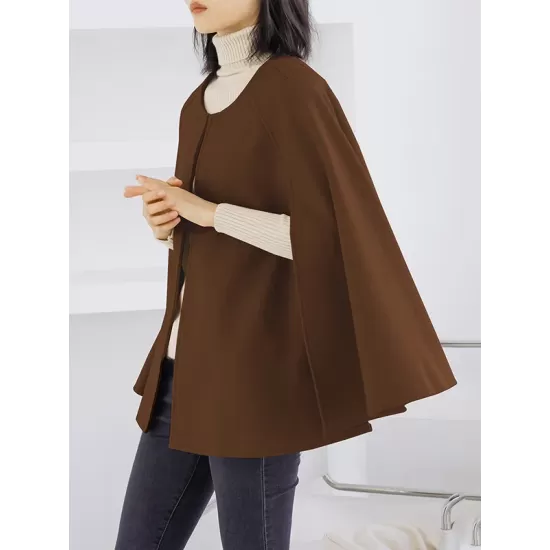 Casual Loose Solid Color Round-Neck Cape Outerwear