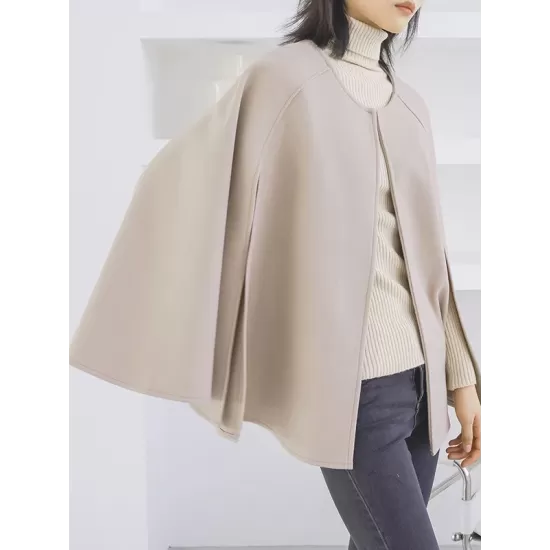 Casual Loose Solid Color Round-Neck Cape Outerwear